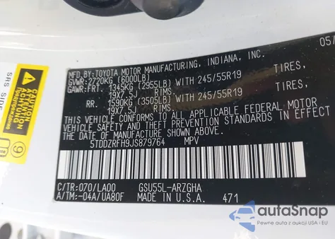 2018 Toyota Highlander Limited from USA, damaged, VIN 5TDDZRFH9JS879764